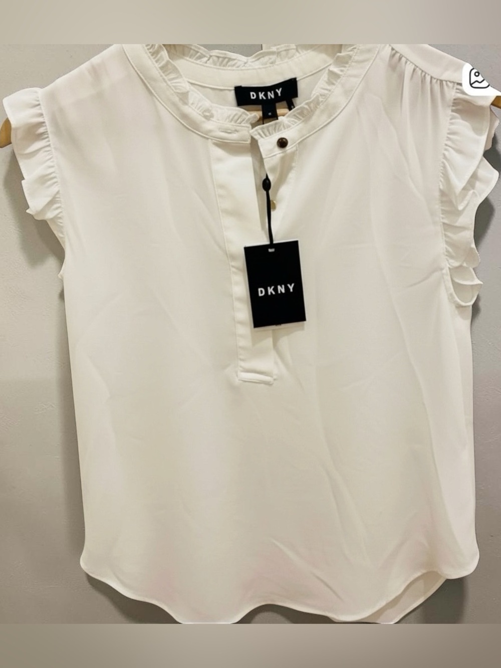 DKNY NWT White Ruffle Sleeve Blouse Top Sz M
